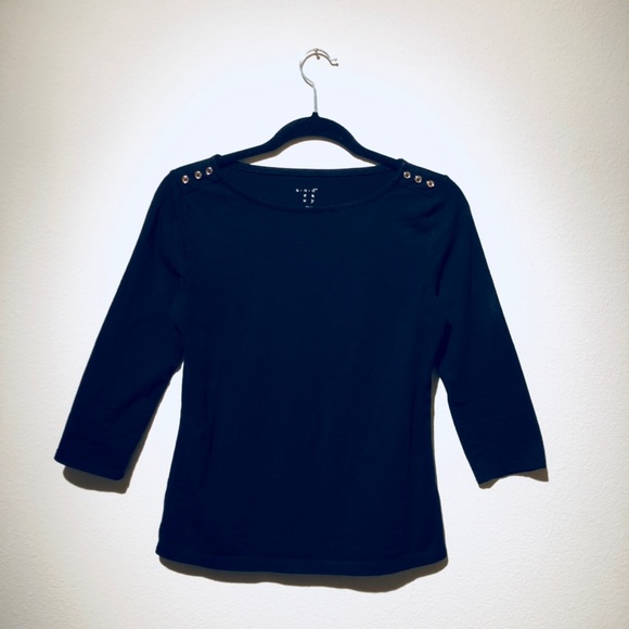 Black Nautical Cotton Shirt w/ Gold Buttons - Picture 3 of 3